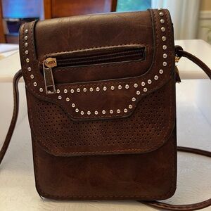 Brown Studded Crossbody Bag 8x6”